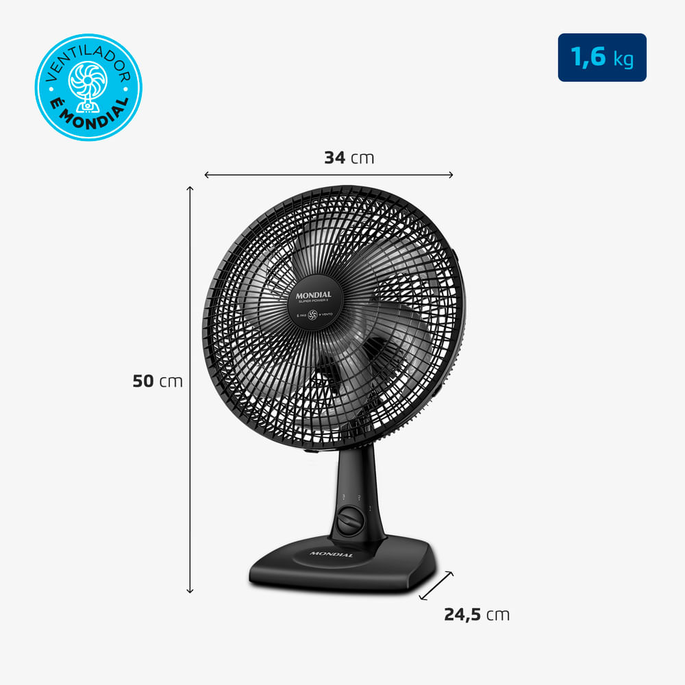 Ventilador de Mesa Mondial 30cm Super Power II Preto NVSP-30-B2 - 220 Volts - Image 7